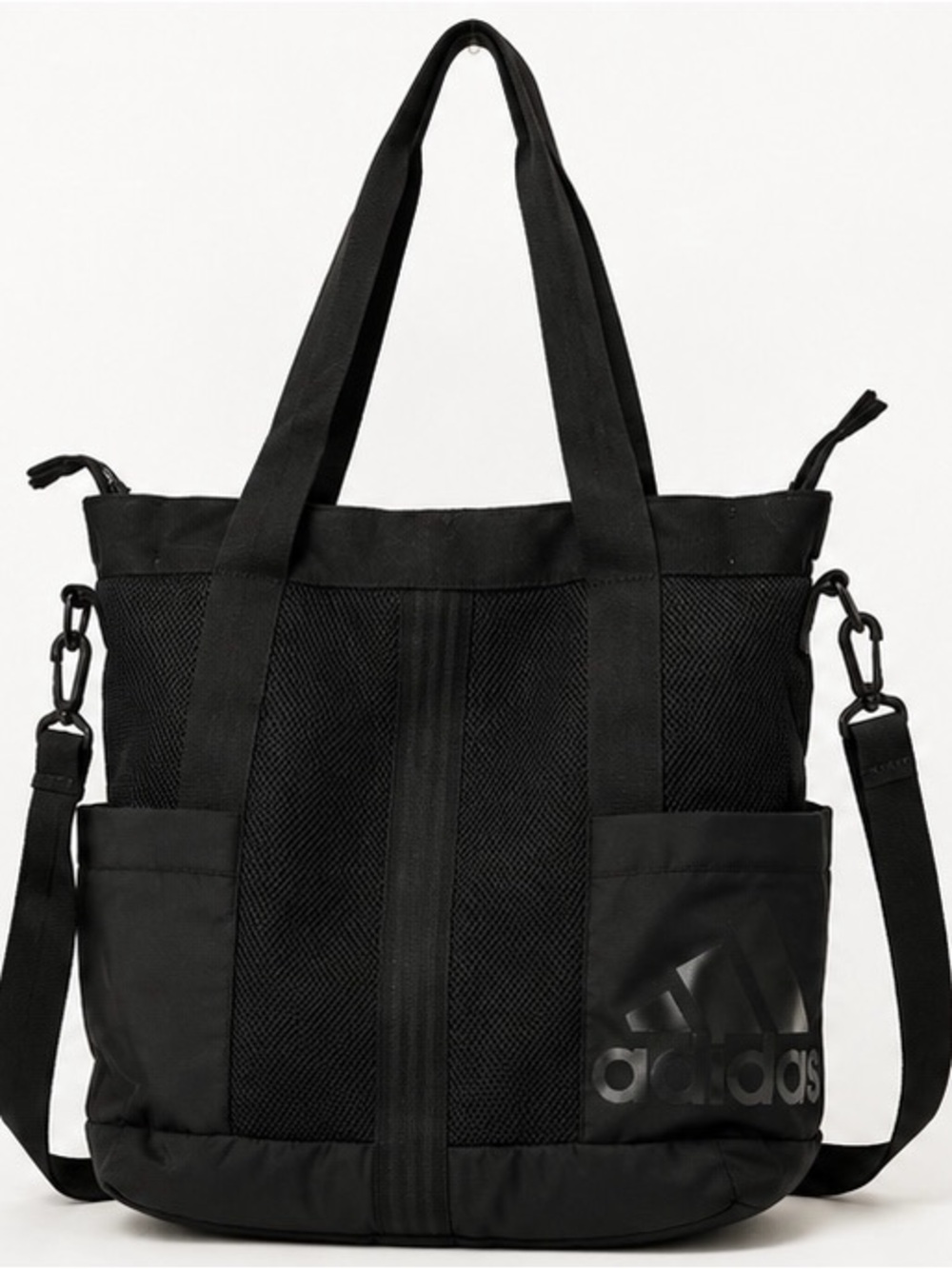 adidas Convertible Tote Crossbody Gym Travel Bag Black Mesh Zip Utility Tote